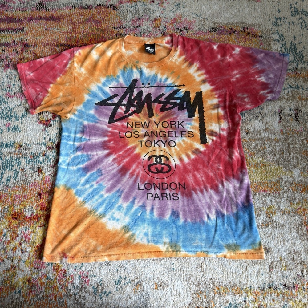 Stüssy World Tour Tie-Dye Graphic T-Shirt Medium